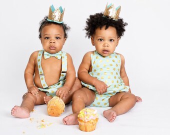 1st Birthday Boy Crown | Pale Gold Glitter Crown + Choose Color Trim + White Glitter Number