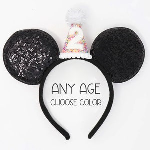 2nd Birthday Mouse Ears | Second Birthday Mouse Ears |  Birthday Ears Mouse Birthday Ears | Mouse Party Hat | Choose Age + Hat Color