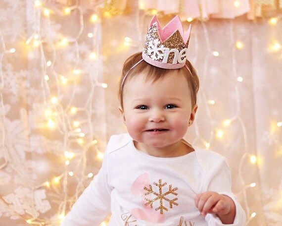 Winter Onederland 1st Birthday Crown - Pink Snowflake Princess Hat For Girls