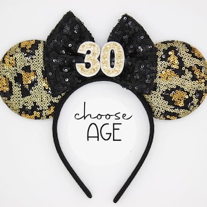 Animal Print Birthday Mouse Headband | Cheetah Birthday Ears | 30th Birthday Mouse Ears | 30th Birthday Ears | Choose Age