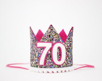 70th Birthday Crown | 70th Birthday Hat | 70th Birthday Party | 70th Birthday for Her | 70th Birthday Gift for Women | Kaleidoscope Magenta