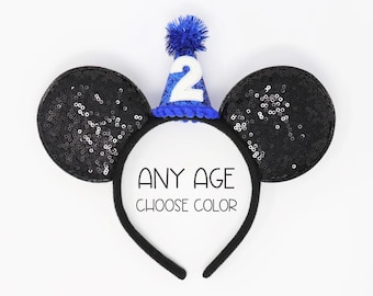 2nd Birthday Mouse Ears | Second Birthday Mouse Ears |  Birthday Ears Mouse Birthday Ears | Mouse Party Hat | Choose Age + Hat Color