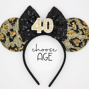 Animal Print Birthday Mouse Headband | Cheetah Birthday Ears | 40th Birthday Mouse Ears | 40th Birthday Ears | Choose Age