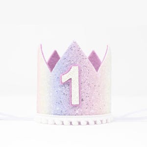 First Birthday Crown | 1st Birthday Crown | 1st Birthday Girl | First Birthday Girl | Purple Ombre Glitter Crown + Lilac + White Details