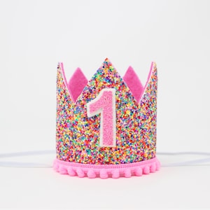 Sprinkles First Birthday Crown | 1st Birthday Crown | 1st Birthday Girl Cake Smash | Mosaic Glitter Crown + Choose Color &quot;1&quot;