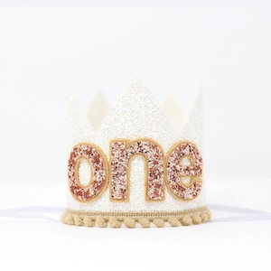 First Birthday Crown | 1st Birthday Crown | 1st Birthday Girl | One Birthday Girl | White Glitter Crown + Choose Color + Rose Gold Details