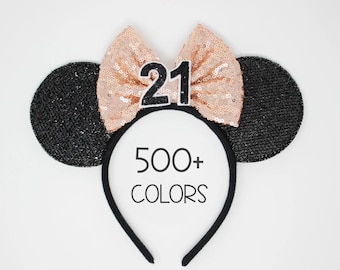 21st Birthday Mouse Headband | Mouse Birthday Ears | 21 Birthday Mouse Ears | Birthday Ear Headband | Choose Age + Bow Color