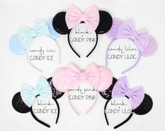 Sequin Mouse Ears Headband | Sequin Ears + Choose Bow Color