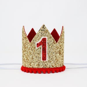 First Birthday Crown | 1st Birthday Crown | 1st Birthday Girl Boy Outfit | Valentines Birthday | Gold Glitter Crown + Red Details