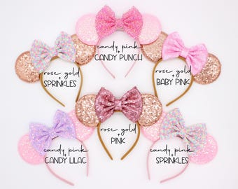 Sequin Mouse Ears Headband | One Size Fits Most Sequin Ears + Choose Bow Color