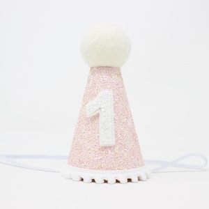 First Birthday Girl Party Hat | 1st Birthday Hat | 1st Birthday Girl Cake Smash Outfit | Baby Pink Glitter Hat + Choose Color Details