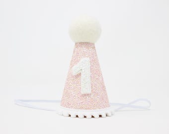 First Birthday Girl Party Hat | 1st Birthday Hat | 1st Birthday Girl Cake Smash Outfit | Baby Pink Glitter Hat + Choose Color Details