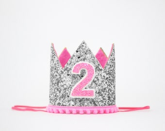 2nd Birthday Crown | 2nd Birthday Hat | 2nd Birthday Girl Outfit | 2nd Birthday Party Hat Crown | Silver Hot Pink