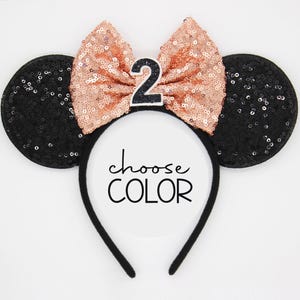2nd Birthday Mouse Ears | Second Birthday Rose Gold Mouse Ears Headband | 2nd Birthday Ears | Choose Age + Bow Color