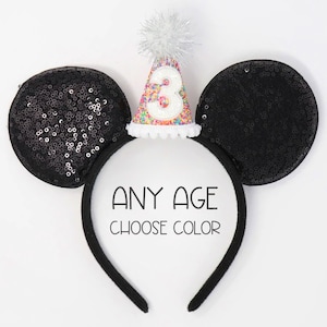 3rd Birthday Mouse Ears | Third Birthday Mouse Ears |  Birthday Ears Mouse Birthday Ears | Mouse Party Hat | Choose Age + Hat Color