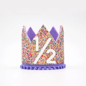 Sprinkles Half Birthday Girl Crown | Mosaic Glitter Crown + Choose Color + White Leather "1/2"