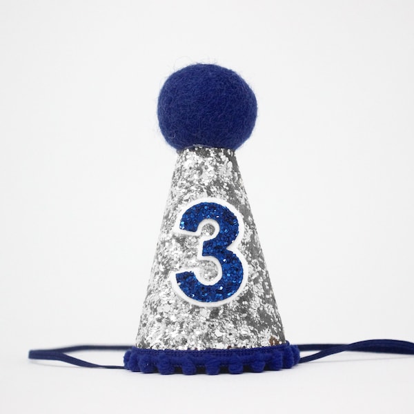 Chapeau de 3ème anniversaire | Chapeau de fête d’anniversaire 3rd | 3ème anniversaire Tenue Fille | 3ème anniversaire Fille | Bleu Marine Argent