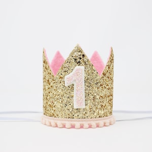 First Birthday Girl Crown | 1st Birthday Crown | 1st Birthday Girl Cake Smash | Gold Glitter Crown + Choose Color Details