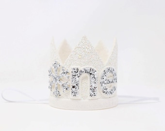 Winter Onederland First Birthday Crown | Winter Snowflake 1st Birthday Crown | White Glitter Crown + Silver Glitter Snowflake ONE