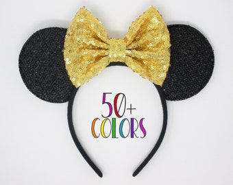 Mouse Ears Headband With gold Bow | All Age Mouse Ears | Mouse Ears with Sequin Bow | All Age Mouse Headband | Choose Bow Color