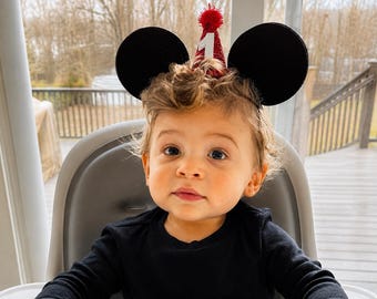 Birthday Felt Mouse Ears with Red Mini Party Hat | Choose Age