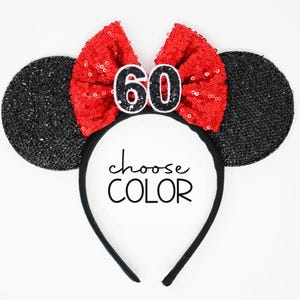 Birthday Mouse Ears Headband | Black Sequin Ears + Choose Bow & Age