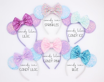 Sequin Mouse Ears Headband | One Size Fits Most Sequin Ears + Choose Bow Color