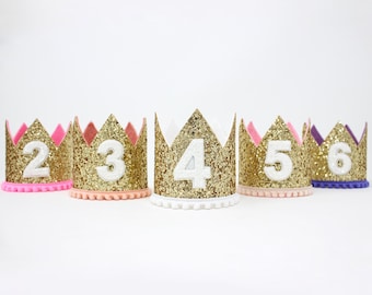 Birthday Girl Crown | Pale Gold Glitter Crown + Choose Color + White Glitter Number