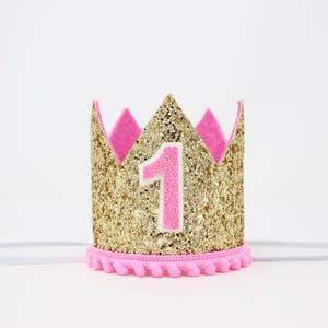 First Birthday Girl Crown | 1st Birthday Crown | 1st Birthday Girl Cake Smash | Gold Glitter Crown + Choose Color Details