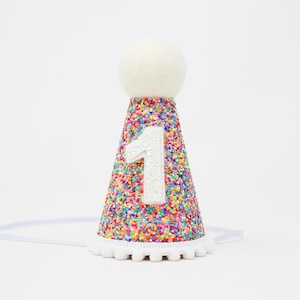 Sprinkles First Birthday Hat | 1st Birthday Hat | 1st Birthday Girl | First Birthday Outfit Girl | Mosaic Glitter Hat + Choose Color Details