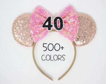 40th Birthday Rose Gold Mouse Ears | 40 Rose Gold Mouse Ears | Rose Gold Mouse Ears | Choose Bow Color