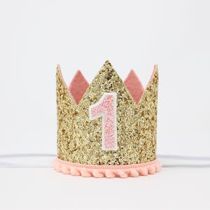 First Birthday Girl Crown | 1st Birthday Crown | 1st Birthday Girl Cake Smash | Gold Glitter Crown + Choose Color Details
