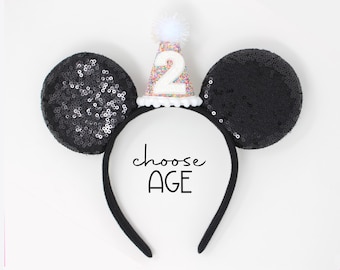 Birthday Mouse Ears with Sprinkles Mini Party Hat | Choose Age