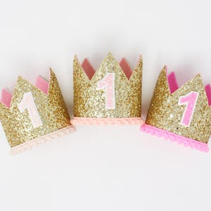 First Birthday Girl Crown | 1st Birthday Crown | 1st Birthday Girl Cake Smash | Gold Glitter Crown + Choose Color Details