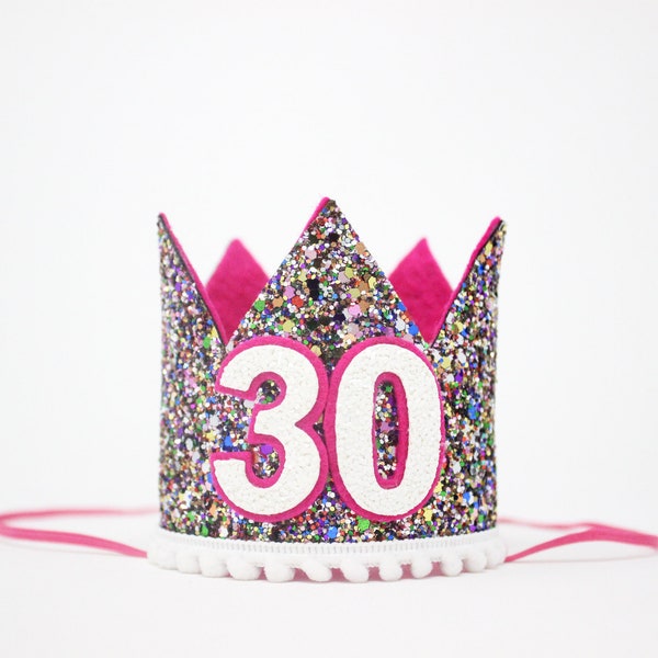 30th Birthday Crown | 30th Birthday Hat | 30th Birthday Party | 30th Birthday for Her | 30th Birthday Gift for Women | Kaleidoscope Magenta