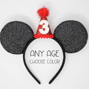 3rd Birthday Mouse Ears | 3rd Birthday Ears |  Birthday Ears Mouse Birthday Ears | Birthday Party Hat | Choose Age + Hat Color