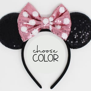 Polka Dot Mouse Ears Headband | All Age Mouse Ears with Sequin Bow | Choose Ear and Bow Color
