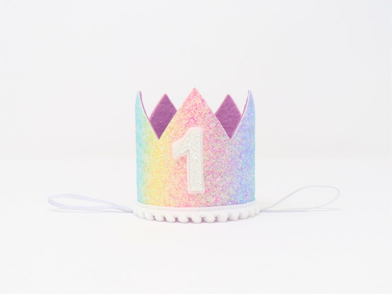 First Birthday Crown 1st Birthday Crown 1st Birthday Girl Outfit First Birthday Girl Pastel Rainbow Glitter Crown Lilac Detail image 1