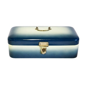 Blue Enamel Bread Box - Petrol / Cream - Kitchen - Collecting - Decoration - Flamed