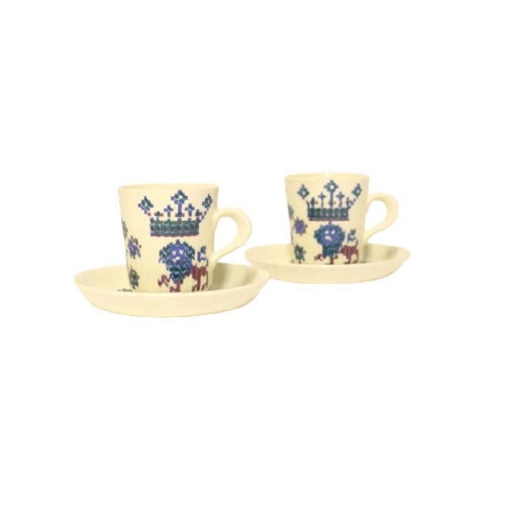 2 Figgjo Flint Menu Cup & Saucers Vintage Serving Norwegian