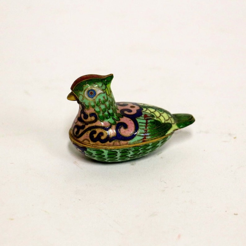 Cloissonne Trinketbox-Snuff box-trinkets-Pill box-Vintage-BirdBird FREE SHIPPING *