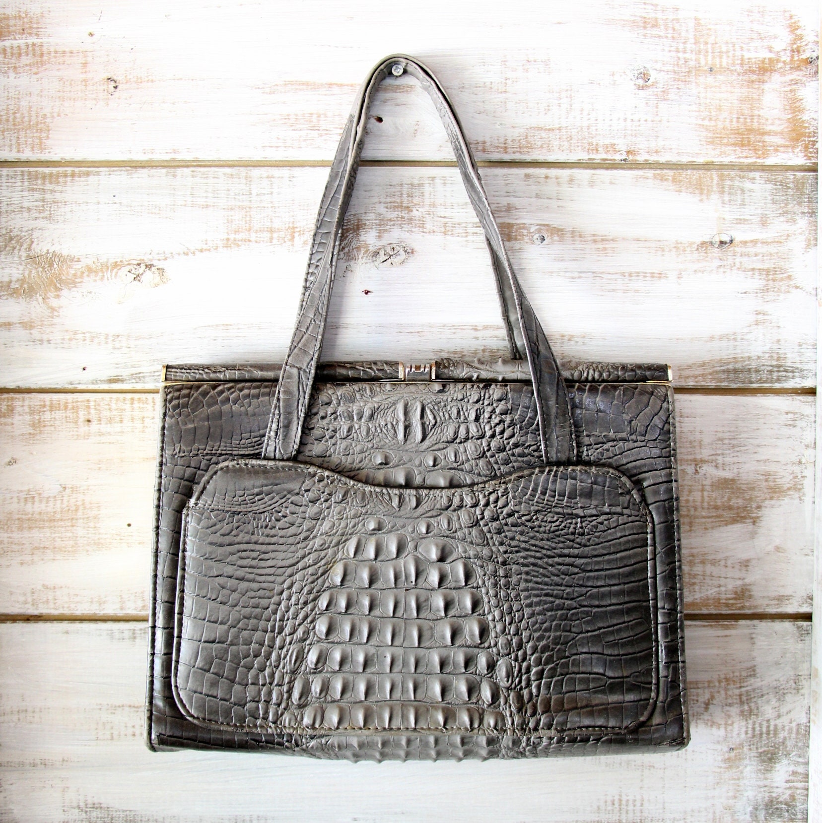 Vintage Handbag With Crocodile Leather Look Etsy Ireland
