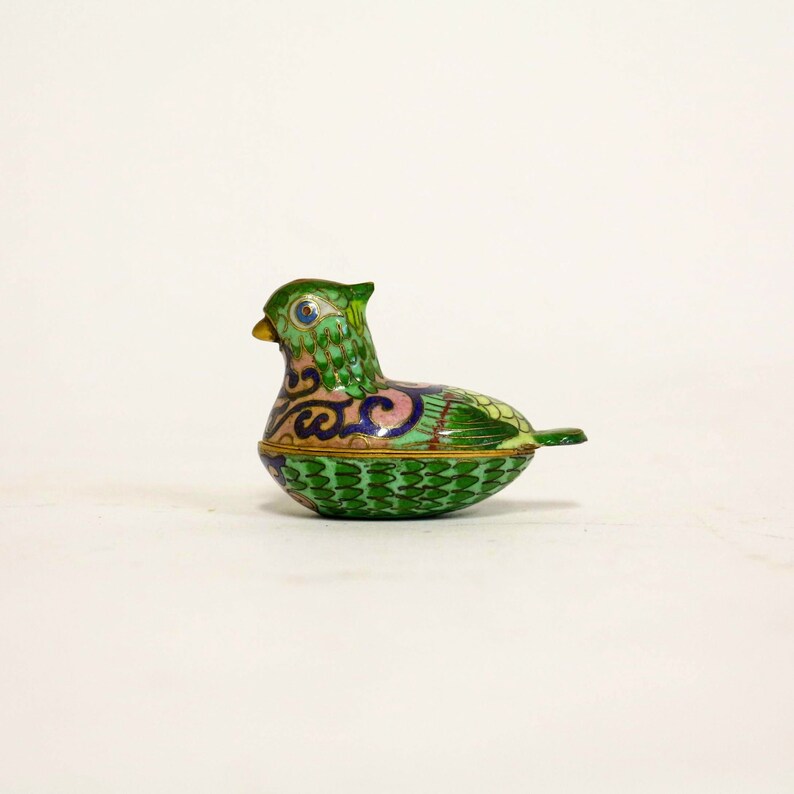 Cloissonne Trinketbox-Snuff box-trinkets-Pill box-Vintage-BirdBird FREE SHIPPING *