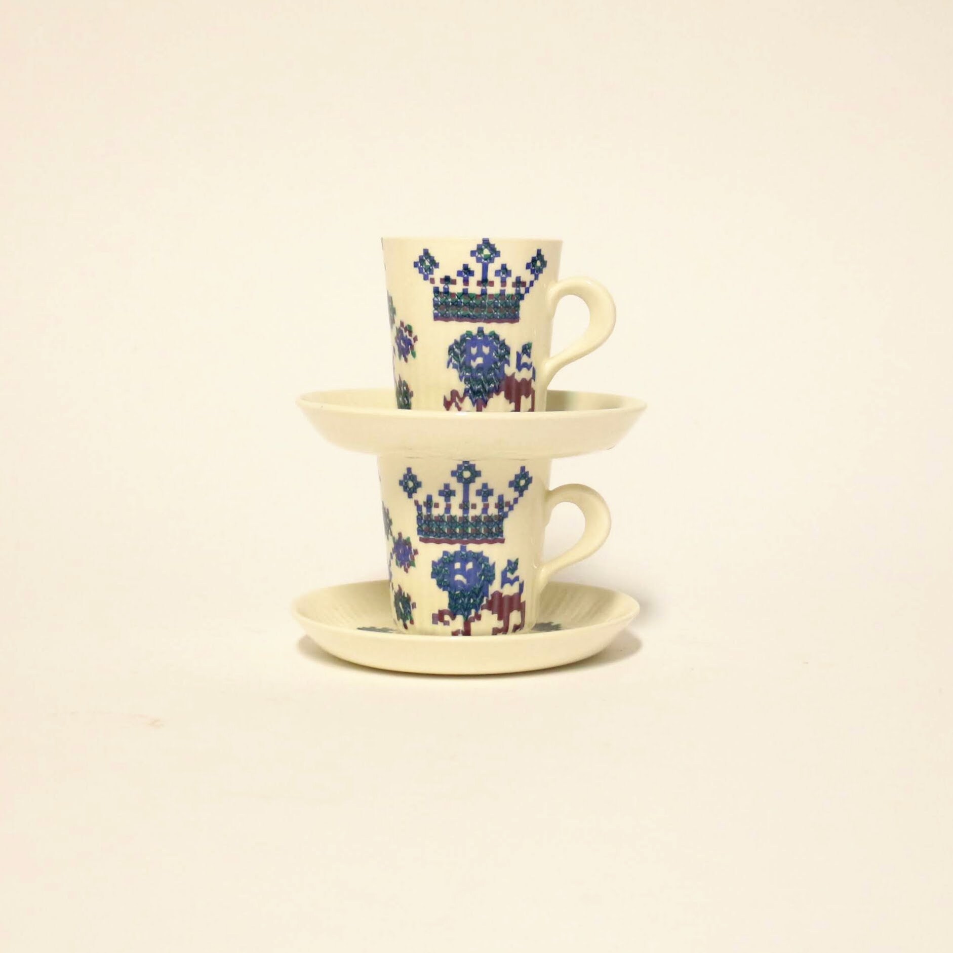2 Figgjo Flint Menu Cup & Saucers Vintage Serving Norwegian