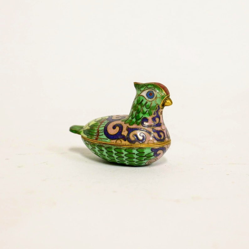 Cloissonne Trinketbox-Snuff box-trinkets-Pill box-Vintage-BirdBird FREE SHIPPING *
