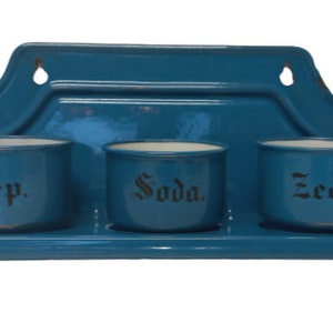 Conjunto de sabonete, sabonete e refrigerante vintage esmaltado - Azul