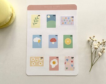 Stickervel postzegel - esthetische stickers - schattige stickers - dagboekstickers