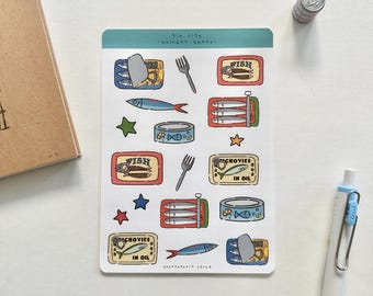 Tin Fish Sticker Sheet - Handmade Stickers - Journaling Supplies