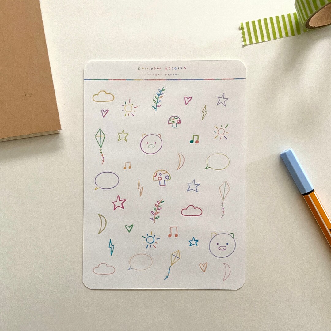 Rainbow Doodle Sticker Sheet - Cute Stickers - Planner Stickers - Etsy