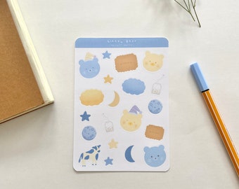 Stickervel Sleepy Bear - Leuke stickers - Esthetische stickers - Tijdschriftbenodigdheden